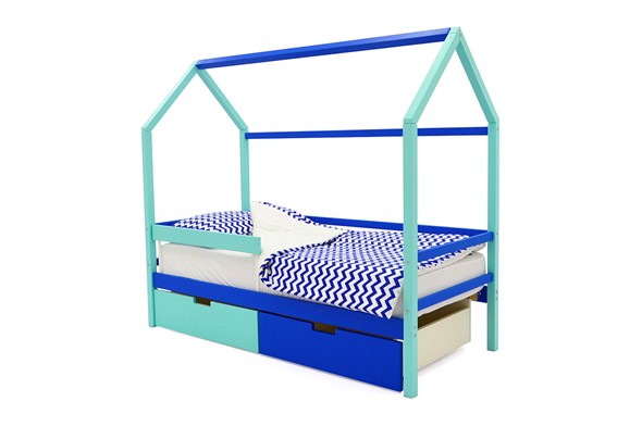 Кровать-домик в детскую Svogen синий-мятный в Южно-Сахалинске - изображение