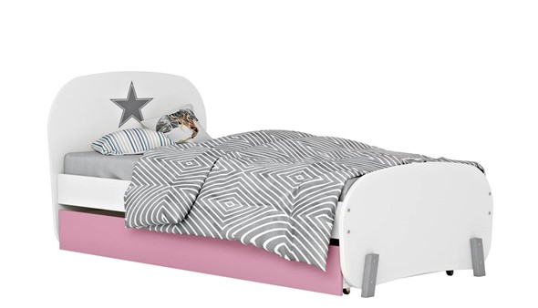 Кровать с ящиком POLINI Kids Mirum 1915 Белый / Розовый в Южно-Сахалинске - изображение