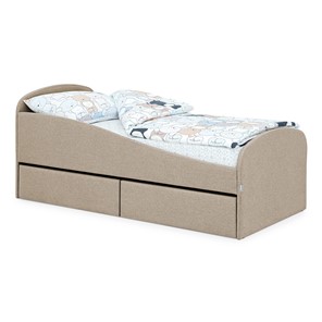 Мягкая кровать с ящиками Letmo 190х80 песочный (рогожка) в Южно-Сахалинске - предосмотр