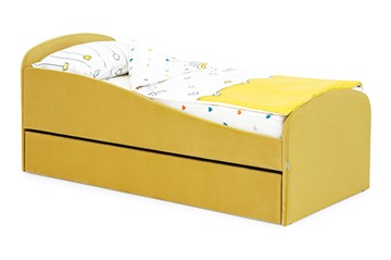 Мягкая кровать с ящиком Letmo горчичный (велюр) в Южно-Сахалинске - предосмотр