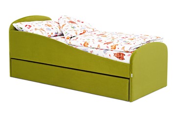 Кровать в детскую с ящиком Letmo оливковый (велюр) в Южно-Сахалинске - предосмотр