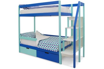 Детская двухэтажная кровать Svogen мятный-синий в Южно-Сахалинске