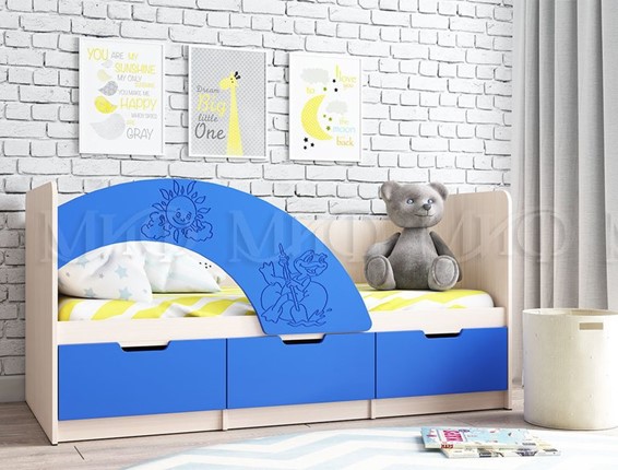 Детская кровать Юниор-3, синий матовый в Южно-Сахалинске - изображение