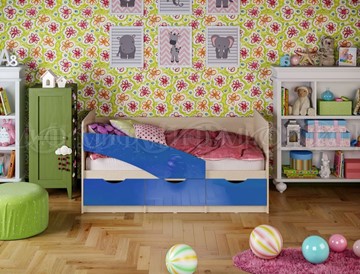 Кровать в детскую Бабочки 800*1600, Синий глянец в Южно-Сахалинске