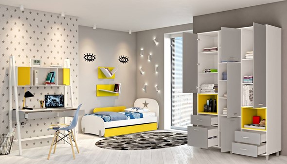 Подростковая мебель POLINI Kids Mirum №1 Белый / Серый / Желтый в Южно-Сахалинске - изображение
