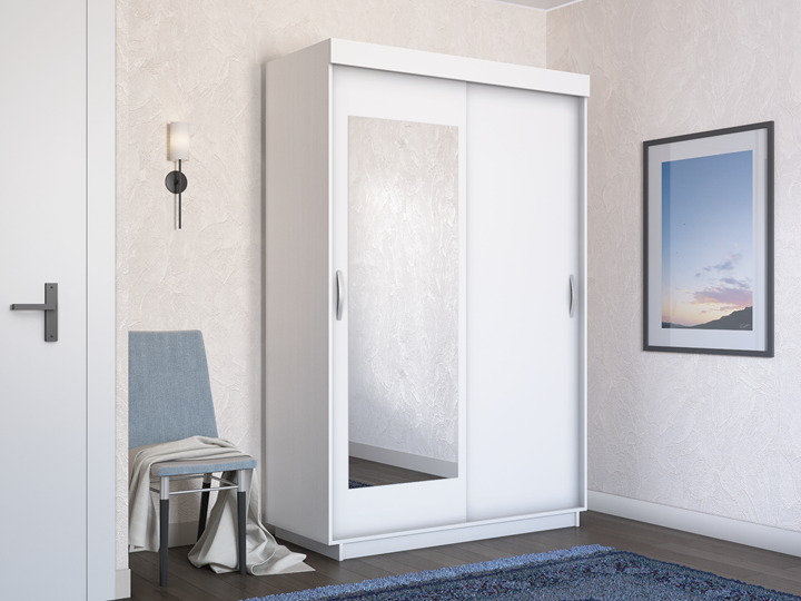 Шкаф 2-дверный Лайт (ДСП/Зеркало) 1000х595х2120, Белый Снег в Южно-Сахалинске - изображение 3