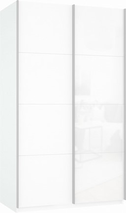 Шкаф двухдверный Прайм (ДСП/Белое стекло) 1600x570x2300, белый снег в Южно-Сахалинске - изображение