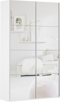 Шкаф 2-дверный Прайм (Зеркало/Зеркало) 1200x570x2300, белый снег в Южно-Сахалинске - изображение