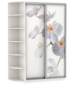 Шкаф двухдверный Хит, 1500x600x2200, фотопечать, со стеллажом, белая орхидея, белый снег в Южно-Сахалинске - предосмотр