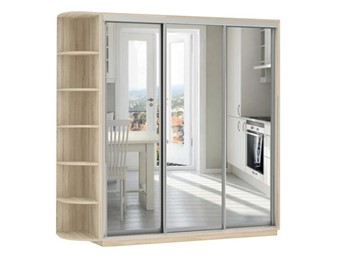Шкаф 3-дверный Экспресс (3 зеркала), со стеллажом 2100х600х2200, дуб сонома в Южно-Сахалинске