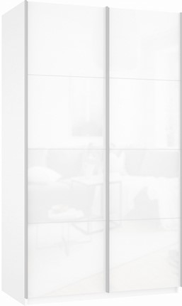 Шкаф Прайм (Белое стекло/Белое стекло) 1200x570x2300, белый снег в Южно-Сахалинске - изображение