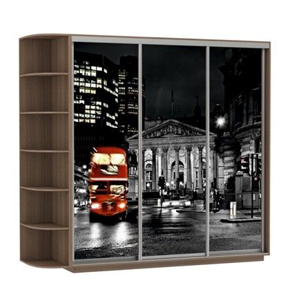 Шкаф 3-х створчатый Экспресс, со стеллажом, 2400х600х2200, Ночной Лондон/шимо темный в Южно-Сахалинске - изображение
