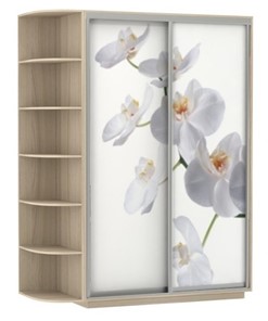 Шкаф Хит, 1500x600x2200, фотопечать, со стеллажом, белая орхидея, шимо светлый в Южно-Сахалинске