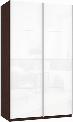 Шкаф 2-дверный Прайм (Белое стекло/Белое стекло) 1200x570x2300, венге в Южно-Сахалинске - изображение