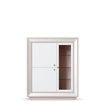 шкаф 3-х дверный (1 стеклодверь) низкий Прато 1179, Ясень светлый \ жемчуг в Южно-Сахалинске - изображение
