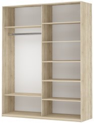 Шкаф 2-х дверный Прайм (Зеркало/Белое стекло) 1400x570x2300, дуб сонома в Южно-Сахалинске - предосмотр 1