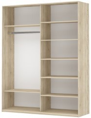 Шкаф 2-х дверный Прайм (Зеркало/Белое стекло) 1400x570x2300, дуб сонома в Южно-Сахалинске - изображение 1