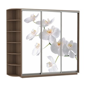 Шкаф Экспресс со стеллажом, 2100х600х2200, Орхидея белая/шимо темный в Южно-Сахалинске - предосмотр