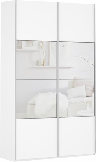Шкаф 2-дверный Прайм (ДСП/Зеркало) 1200x570x2300, белый снег в Южно-Сахалинске - изображение 2