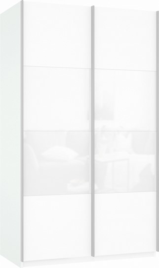 Шкаф-купе Прайм (ДСП/Белое стекло) 1400x570x2300, белый снег в Южно-Сахалинске - изображение 2