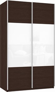 Шкаф 2-х створчатый Прайм (ДСП/Белое стекло) 1400x570x2300, венге в Южно-Сахалинске - предосмотр 2