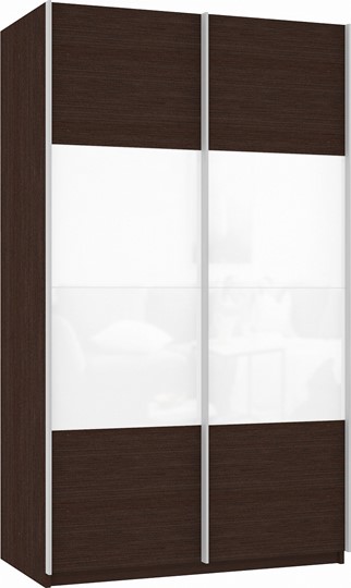 Шкаф 2-х створчатый Прайм (ДСП/Белое стекло) 1400x570x2300, венге в Южно-Сахалинске - изображение 2