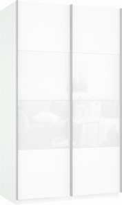 Шкаф двухдверный Прайм (ДСП/Белое стекло) 1600x570x2300, белый снег в Южно-Сахалинске - предосмотр 2