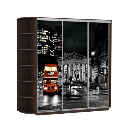 Шкаф 3-х дверный Экспресс, со стеллажом, 2400х600х2200, Ночной Лондон/венге в Южно-Сахалинске - изображение