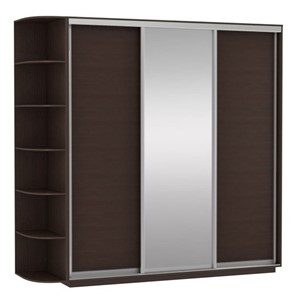 Шкаф 3-х дверный Экспресс (ДСП/Зеркало/ДСП) со стеллажом, 2400х600х2200, венге в Южно-Сахалинске - предосмотр