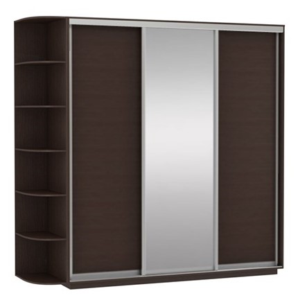 Шкаф 3-х дверный Экспресс (ДСП/Зеркало/ДСП) со стеллажом, 2400х600х2200, венге в Южно-Сахалинске - изображение