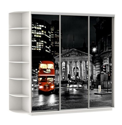 Шкаф 3-дверный Экспресс, со стеллажом, 2100х600х2400, Ночной Лондон/белый снег в Южно-Сахалинске - изображение
