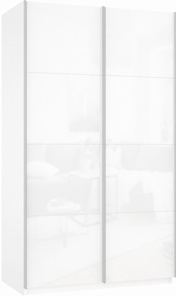 Шкаф 2-створчатый Прайм (Белое стекло/Белое стекло) 1400x570x2300, белый снег в Южно-Сахалинске - изображение
