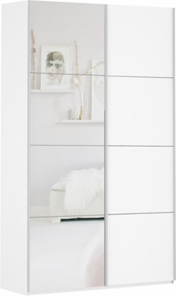 Шкаф 2-створчатый Прайм (ДСП/Зеркало) 1400x570x2300, белый снег в Южно-Сахалинске - изображение