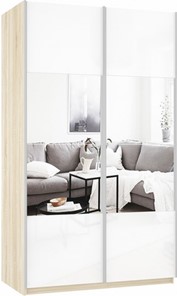 Шкаф двухдверный Прайм (Зеркало/Белое стекло) 1600x570x2300, дуб сонома в Южно-Сахалинске - предосмотр 2