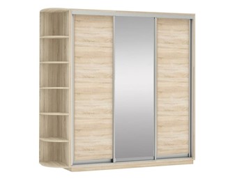 Шкаф трехдверный Экспресс (ДСП/Зеркало/ДСП) со стеллажом, 2100х600х2200, дуб сонома в Южно-Сахалинске - предосмотр