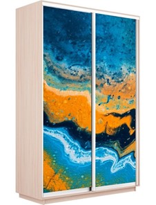 Шкаф 2-х створчатый Экспресс 1200x600x2400, Абстракция оранжево-голубая/дуб молочный в Южно-Сахалинске