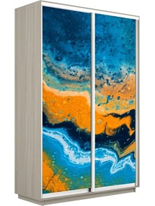 Шкаф 2-створчатый Экспресс 1400x450x2200, Абстракция оранжево-голубая/шимо светлый в Южно-Сахалинске
