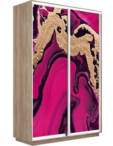 Шкаф 2-х створчатый Экспресс 1400x450x2200, Абстракция розовая/дуб сонома в Южно-Сахалинске