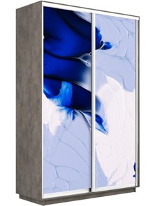 Шкаф-купе двухдверный Экспресс 1400x600x2200, Абстракция бело-голубая/бетон в Южно-Сахалинске