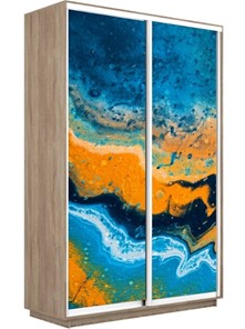 Шкаф 2-х створчатый Экспресс 1400x600x2200, Абстракция оранжево-голубая/дуб сонома в Южно-Сахалинске