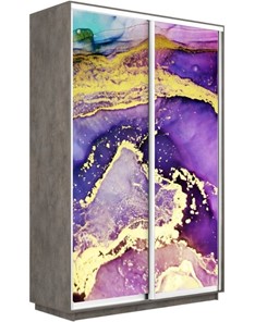 Шкаф 2-х створчатый Экспресс 1600x600x2200, Абстракция фиолетово-золотая/бетон в Южно-Сахалинске