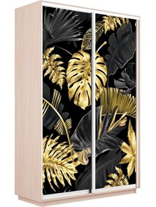 Шкаф 2-дверный Экспресс 1600x600x2200, Листья золото/дуб молочный в Южно-Сахалинске