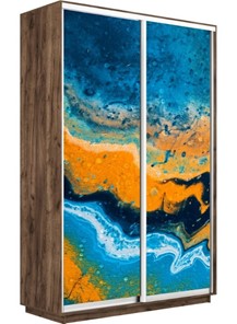Шкаф 2-створчатый Экспресс 1600x600x2400, Абстракция оранжево-голубая/дуб табачный в Южно-Сахалинске