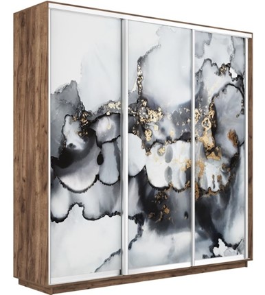 Шкаф 3-х створчатый Экспресс 1800х450х2200, Абстракция серая/дуб табачный в Южно-Сахалинске - изображение