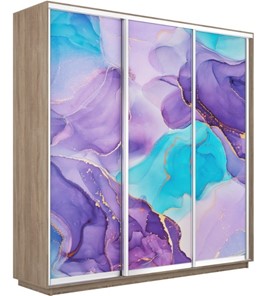Шкаф 3-х створчатый Экспресс 1800х450х2400, Абстракция фиолетовая/дуб сонома в Южно-Сахалинске