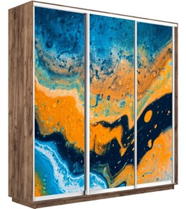 Шкаф 3-х дверный Экспресс 1800х450х2400, Абстракция оранжево-голубая/дуб табачный в Южно-Сахалинске