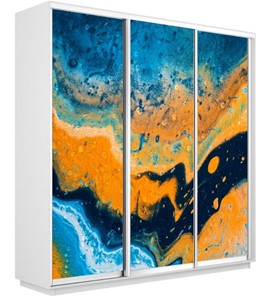 Шкаф 3-дверный Экспресс 1800х600х2200, Абстракция оранжево-голубая/белый снег в Южно-Сахалинске