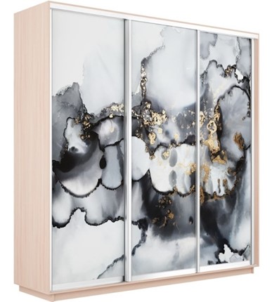 Шкаф 3-дверный Экспресс 1800х600х2200, Абстракция серая/дуб молочный в Южно-Сахалинске - изображение