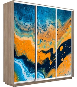 Шкаф 3-створчатый Экспресс 1800х600х2400, Абстракция оранжево-голубая/дуб сонома в Южно-Сахалинске