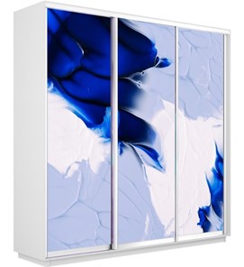Шкаф 3-дверный Экспресс 2100х450х2200, Абстракция бело-голубая/белый снег в Южно-Сахалинске - предосмотр